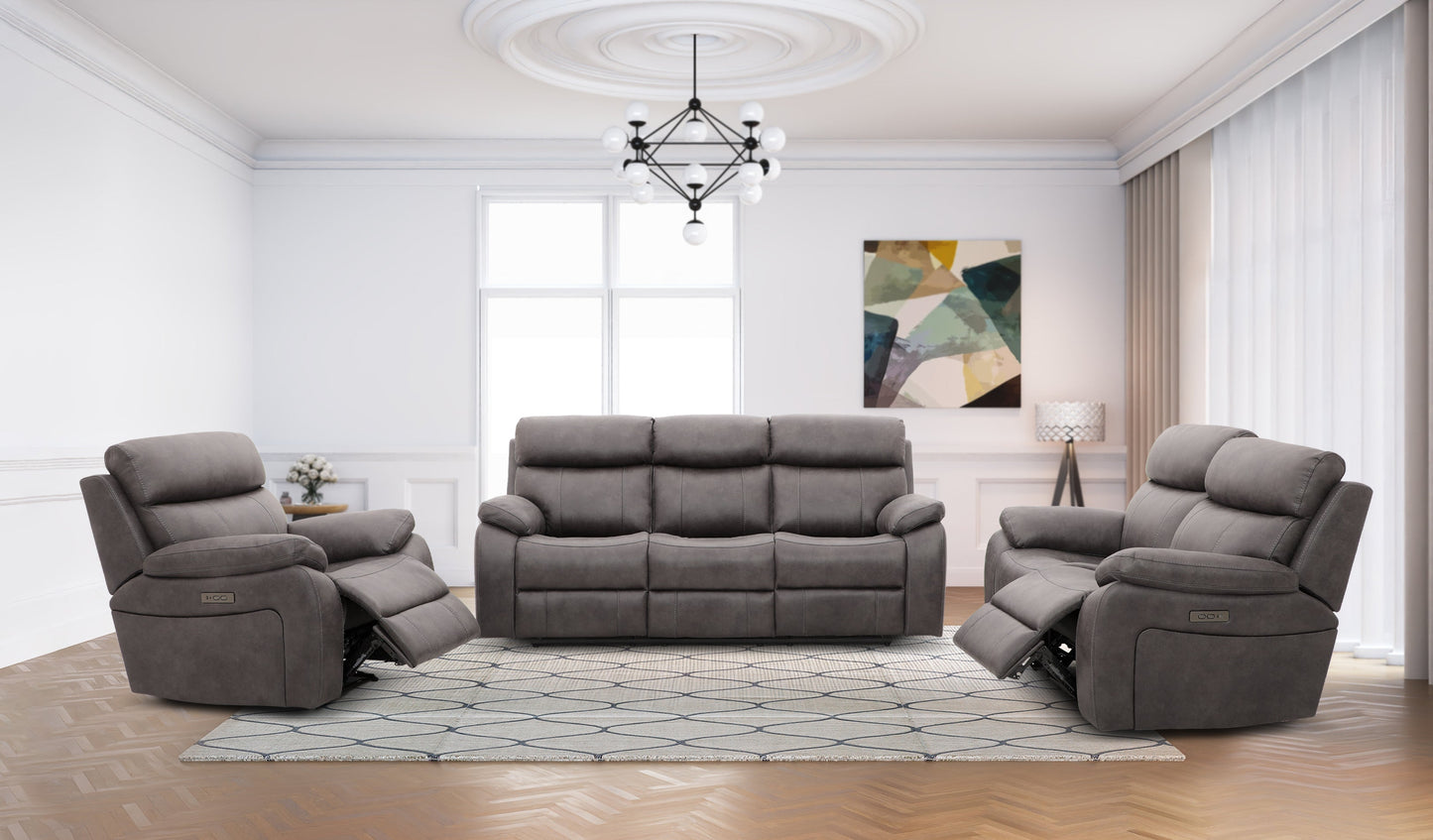 Oregon 3, 2 & 1 Electric Reclining Leather Sofa Set with USB Ports