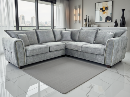 Luxury Serena Grey Large Corner Sofa with Metal Trim & Quilted Sides